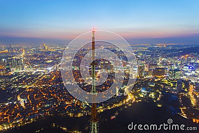 Seoul city at night in South Korea Stock Photo