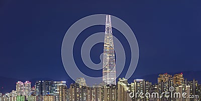 Seoul City at nightt and tower South Korea. Stock Photo