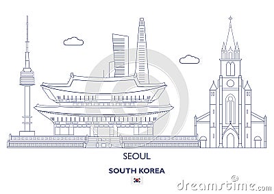 Seoul City Skyline, South Korea Vector Illustration
