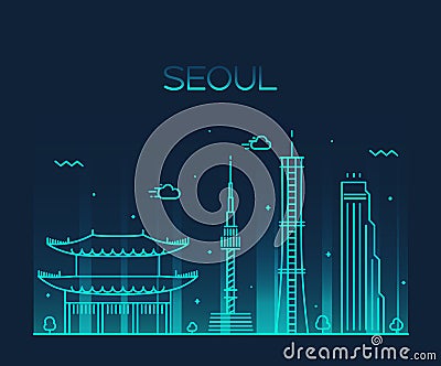 Seoul City skyline Trendy vector line art style Vector Illustration