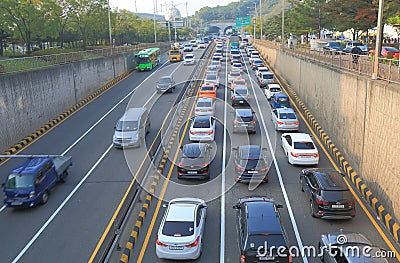 Seoul highway traffic jam South Korea Editorial Stock Photo