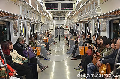 Inside view of Metropolitan Subway in Seoul, Editorial Stock Photo