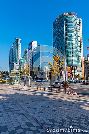 SEOUL, KOREA, NOVEMBER 7, 2019: View of a busy street at Samseong district in Seoul, Republic of Korea Editorial Stock Photo