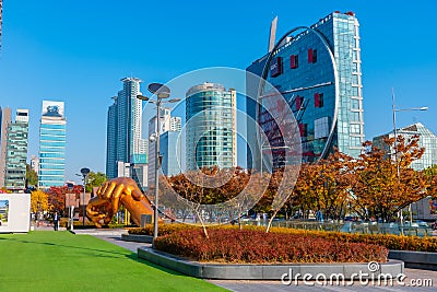 SEOUL, KOREA, NOVEMBER 7, 2019: View of a busy street at Samseong district in Seoul, Republic of Korea Editorial Stock Photo