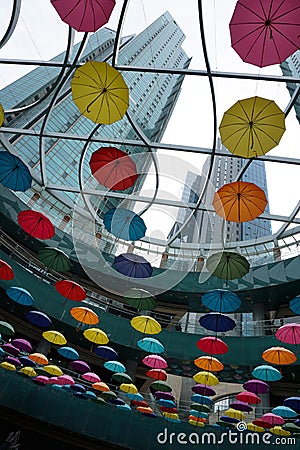 Seoul Korea Skyscraper with Umbrella Art Editorial Stock Photo