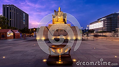 The statue of King Sejong the Great, situated at Gwanghwamun Square, Seoul, South Korea Editorial Stock Photo