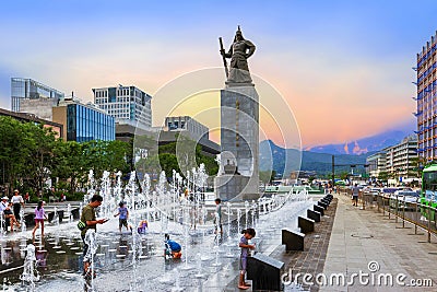 The statue of Admiral Yi Sun-shin at Gwanghwamun Square is an important landmark in South Korea Editorial Stock Photo