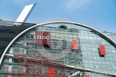 Seoul, South Korea - June, 2022: The exterior of IPARK Tower in Gangnam-gu, Seoul and the HDC signboard Editorial Stock Photo