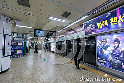 Inside view of Metropolitan Subway in Seoul city Editorial Stock Photo