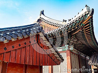 Wooden roofs in Changgyeong Palace in Seoul Editorial Stock Photo