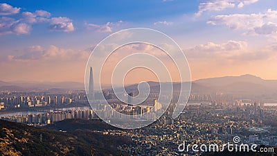 Seoul stadshorisont och skyskrapa i i stadens centrum Seoul, Sydkorea, 4K Timelapse stock video Seoul stadshorisont och skyskrapa i i stadens centrum Seoul, Sydkorea, 4K Timelapse stock video