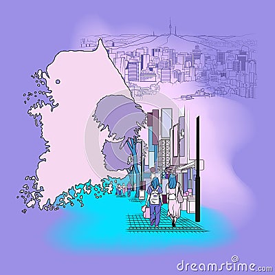 Compositional illustration of Seoul, South Korea Vector Illustration