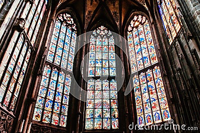 Extraordinary stained glass window of Evangelical Church, Munster Bern, Switzerland Editorial Stock Photo