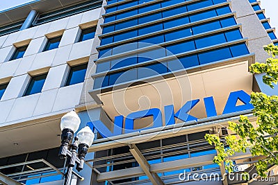 Sep 23, 2019 Sunnyvale / CA / USA - Nokia office building in Silicon Valley; Nokia Corporation is a Finnish multinational Editorial Stock Photo