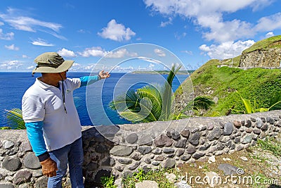 Sep 22, 2017 Tour guide intorduce Chawa View Deck at Batan Island, Batanes Editorial Stock Photo