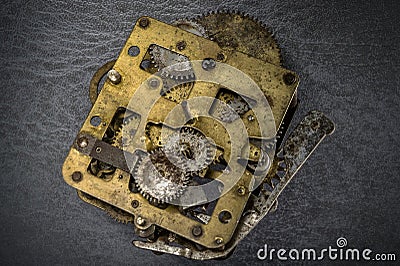 Vintage Brass clock mechanism studioshot Kalyan Stock Photo