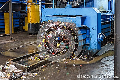 Separate garbage collection. Equipment for pressing debris sorting material to be processed in a modern waste recycling plant Stock Photo