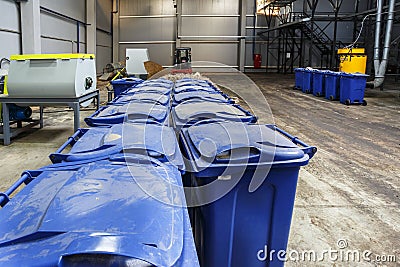 Separate garbage collection. Equipment for pressing debris sorting material to be processed in a modern waste recycling plant Stock Photo