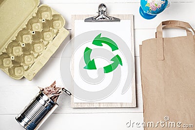 Separate garbage collection: paper bag, egg packing and aluminum Stock Photo