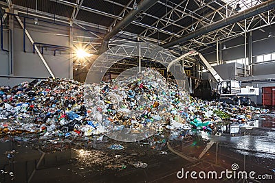 Separate garbage collection. Recycling and storage of waste for further disposal. Workers sorting material to be processed in a Stock Photo