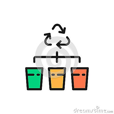 Separate garbage collection, waste sorting flat color line icon. Vector Illustration