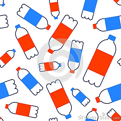 A seamless pattern with the pet bottles. Ecology friendly theme. Save the oceans Vector Illustration