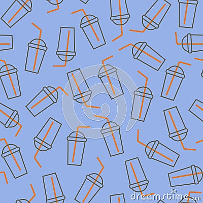 A seamless pattern with the plastic cup and straw for drinks. Ecology friendly theme. Save the oceans Vector Illustration