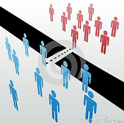 Separate people groups join unite merge together Vector Illustration