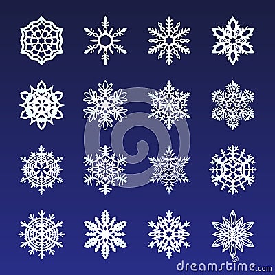 Separate Snowflakes Doodles Vector Rustic christmas clipart new year snow crystal illustration in flat style Cartoon Illustration