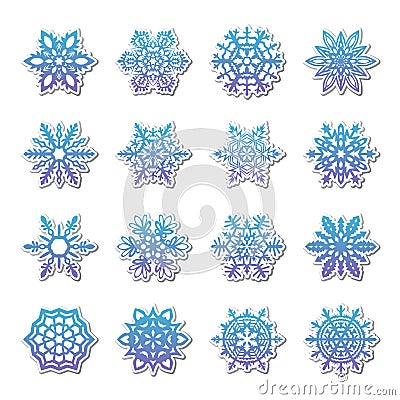 Separate Snowflakes Doodles Vector Rustic christmas clipart new year snow crystal illustration in flat style Cartoon Illustration