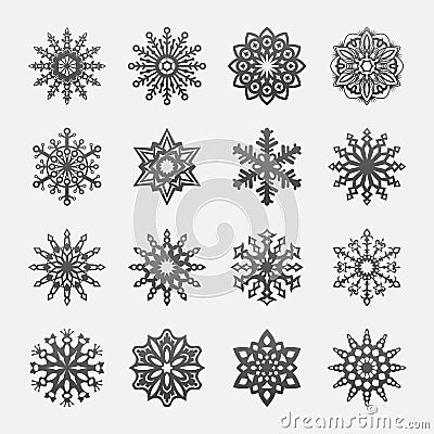 Separate Snowflakes Doodles Vector Rustic christmas clipart new year snow crystal illustration in flat style Cartoon Illustration