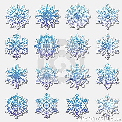 Separate Snowflakes Doodles icon Vector Rustic christmas clipart new year snow crystal illustration in flat style Cartoon Illustration