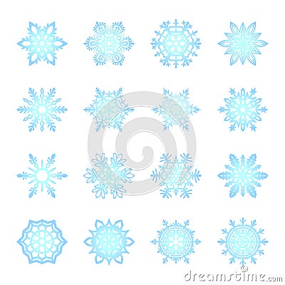 Separate Snowflakes Doodles Vector Rustic christmas clipart new year snow crystal illustration in flat style Cartoon Illustration