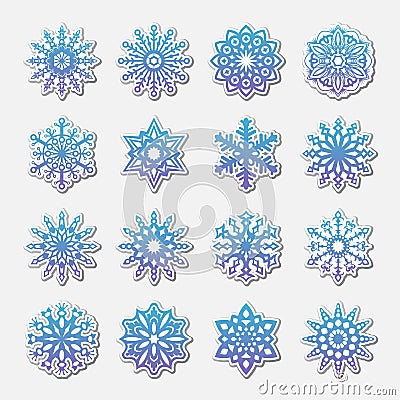 Separate Snowflakes Doodles Vector Rustic christmas clipart new year snow crystal illustration in flat style Cartoon Illustration