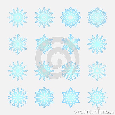 Separate Snowflakes Doodles Vector Rustic christmas clipart new year snow crystal illustration in flat style Cartoon Illustration