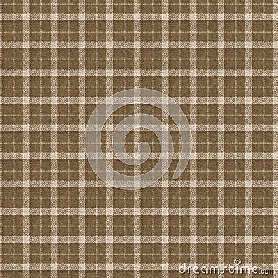 Sepia brown neutral woven plaid texture background. Seamless old worn style plaid fabric cloth. Rustic classic checkered Stock Photo