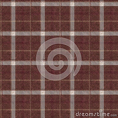 Sepia brown neutral woven plaid texture background. Seamless old worn style plaid fabric cloth. Rustic classic checkered Stock Photo