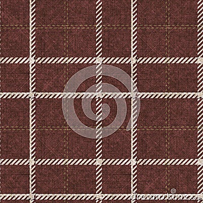 Sepia brown neutral woven plaid texture background. Seamless old worn style plaid fabric cloth. Rustic classic checkered Stock Photo