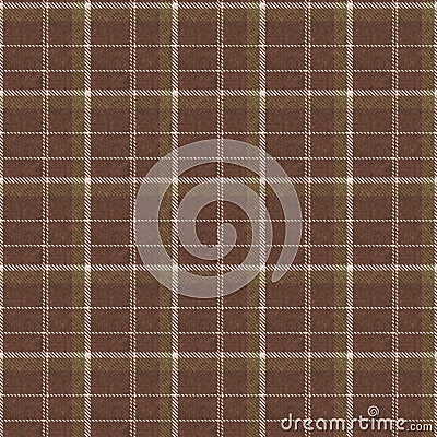 Sepia brown neutral woven plaid texture background. Seamless old worn style plaid fabric cloth. Rustic classic checkered Stock Photo