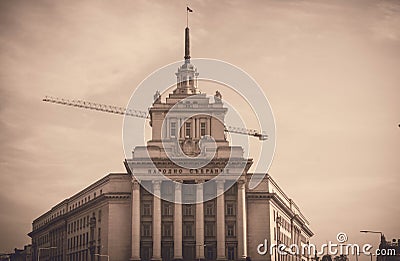 Sepia style national assembly building shot in Sofia, Bulgaria Stock Photo