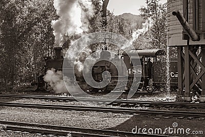 Sepia tone of the Cumbres & Toltec Scenic Railroad locomotive Editorial Stock Photo