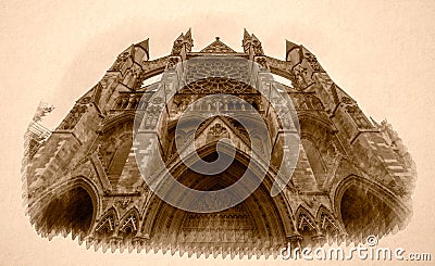 Sepia Vision of North Facade Westminster Abbey London Stock Photo