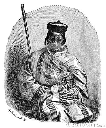 Sepoy, Soldier or Infantryman from India with Musket. History and Culture of Asia. Antique Vintage Illustration. 19th Cartoon Illustration