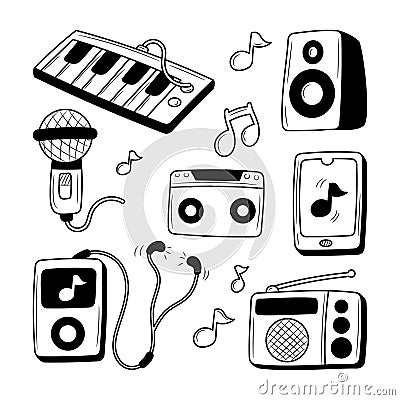 Doodle Musical Instruments, Simple and trendy black white style Stock Photo