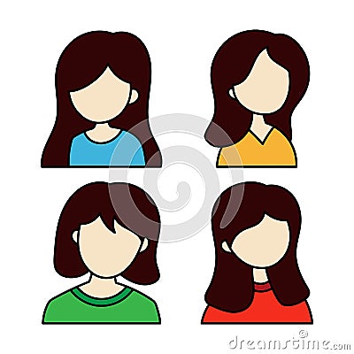 Girl kids avatar, with colored hand drawn vector illustration Cartoon Illustration