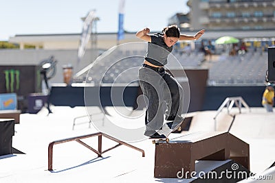 24 september 2023, Almada, Portugal - center of city - Skater in action on stage Editorial Stock Photo