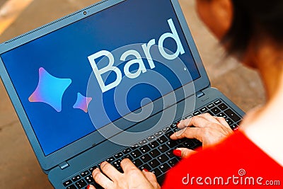 September 25, 2023, Brazil. In this photo illustration, the Bard logo is displayed on a notebook screen Cartoon Illustration