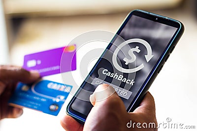 September 1, 2021, Brazil. In this photo illustration the CashBack logo seen displayed on a smartphone Cartoon Illustration