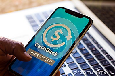 September 1, 2021, Brazil. In this photo illustration the CashBack logo seen displayed on a smartphone Cartoon Illustration