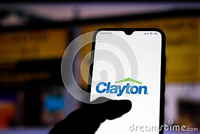 September 7, 2020, Brazil. In this photo illustration the Clayton Homes logo seen displayed on a smartphone Cartoon Illustration